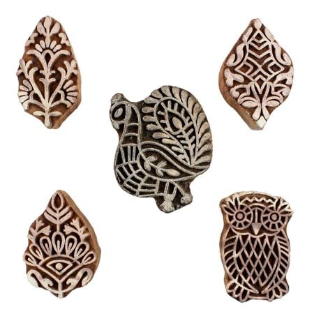 Set of 5 Piece New Mix Wooden Printing Blocks